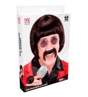60er Beat Star Pilzkopf Perücke braun mit Bart und Brille