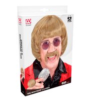 60er Beat Star Pilzkopf Perücke blond mit Bart und Brille