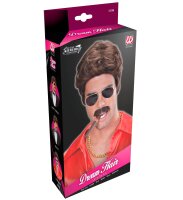 Perücke Held der 80er Jahre Playboy braun mit Bart