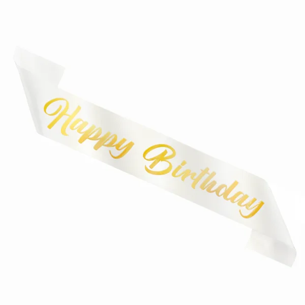 Schärpe Happy Birthday zum Geburtstag weiss gold