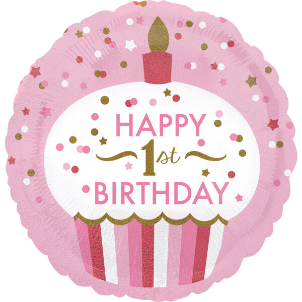 Zahlenballon Girl zum 1. Geburtstag mit Cupcake