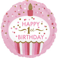 Zahlenballon Girl zum 1. Geburtstag mit Cupcake