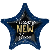 Folienballon Stern Happy New Year mit Sternenhimmel