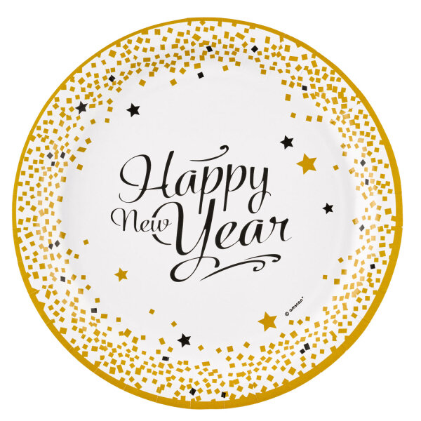 8 Happy New Year Einwegteller Papp Teller Ø 23 cm