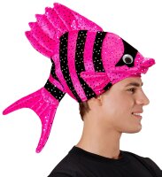Tropischer Fisch als Hut in pink