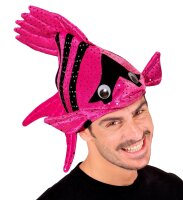 Tropischer Fisch als Hut in pink