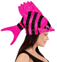 Tropischer Fisch als Hut in pink