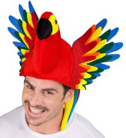 Bunter Papagei als Hut