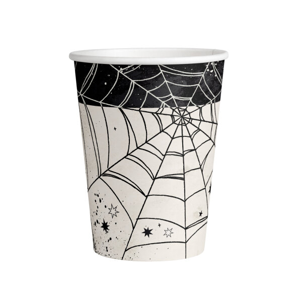 8 Halloween Becher 250 ml mit Spinnweben oder Spinnennetz