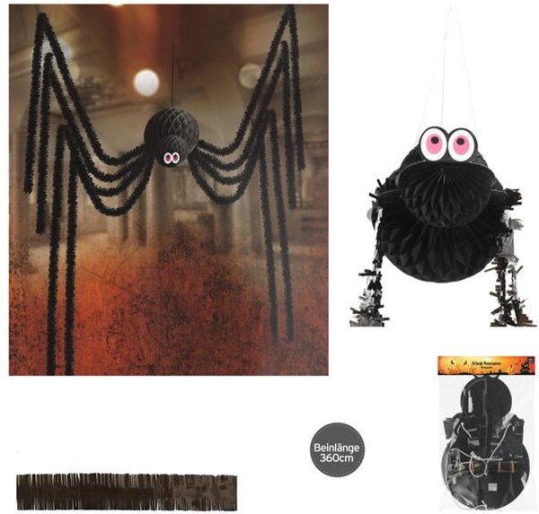 Riesen Halloween 3D Deko Spinne mit Beinen von 360 cm