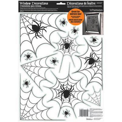 Halloween Deko Spinnen und Spinnennetze als Fensterbilder