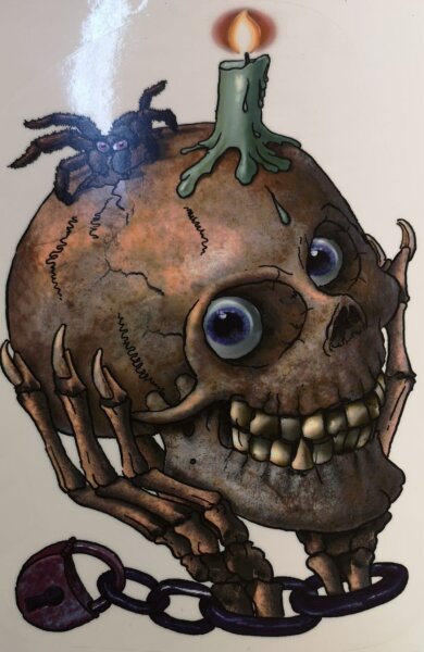 Halloween Deko Totenkopf mit Kerze als Fensterbild