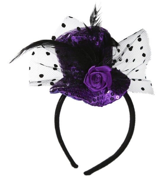 Haarreif Hut in violett mit schwarzer Rose Unisize
