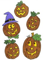 5 Kürbis Happy Halloween Deko Glitzer Fensterbilder