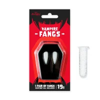 Vampir Set große Zähne im Sarg 19mm mit Haftcreme