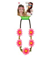 Blumen Haarband für Hippies mit Blüten in rosa bzw. pink