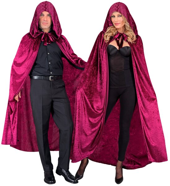 Bordeaux Roter Umhang mit Kapuze aus Samt