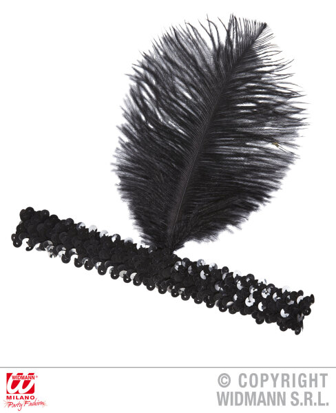 20 er Jahre Charleston Stirnband mit Feder in schwarz