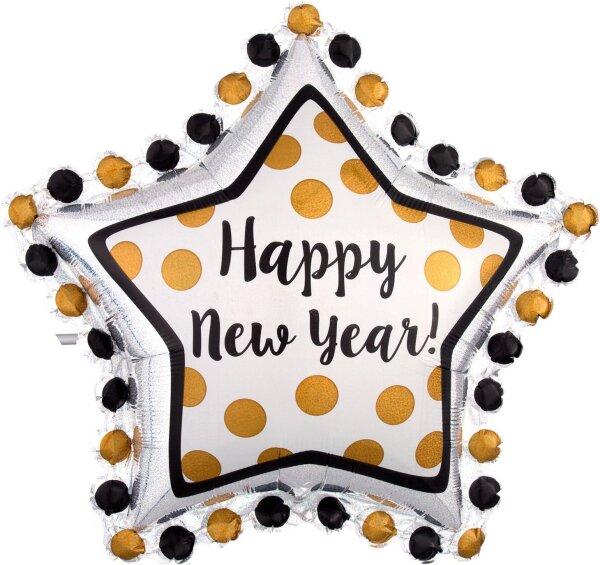 Riesen Folienballon Stern Happy New Year 76cm