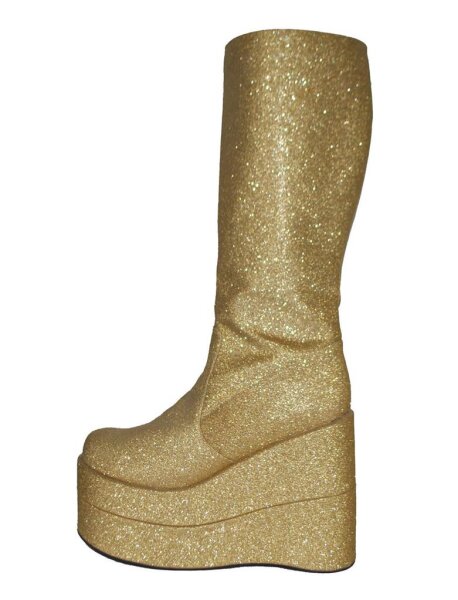 Plateau Schuhe Stiefel Gold für Disco Party Damen 70er
