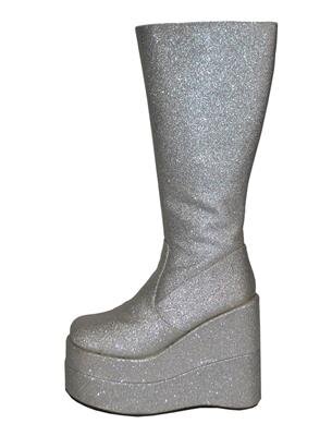 Plateau Schuhe Stiefel Silber für Disco Party Damen 70er