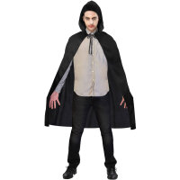 Halloween schwarzer Kapuzen Umhang 118 cm