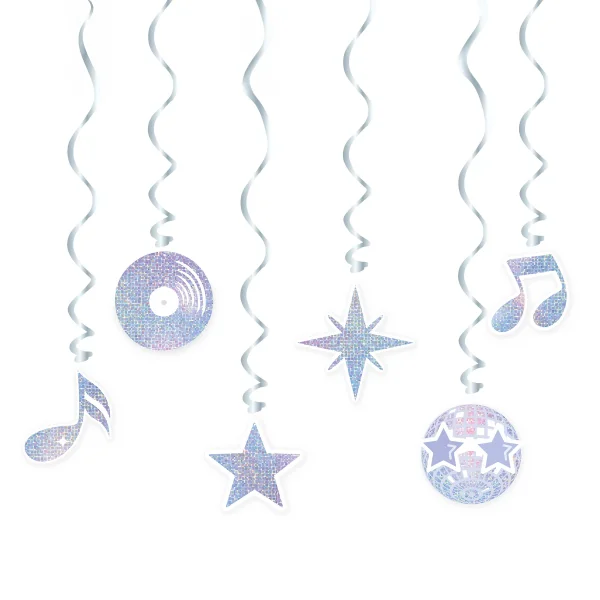 6 Disco Night Party Swirl Girlanden Hängedeko holografisch