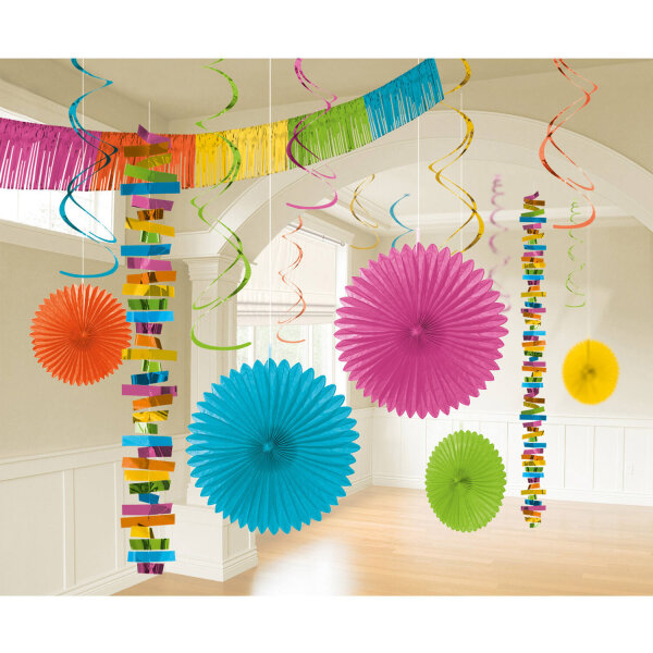 Party Deko Set 18 teilig mit Girlanden bunt Regenbogen