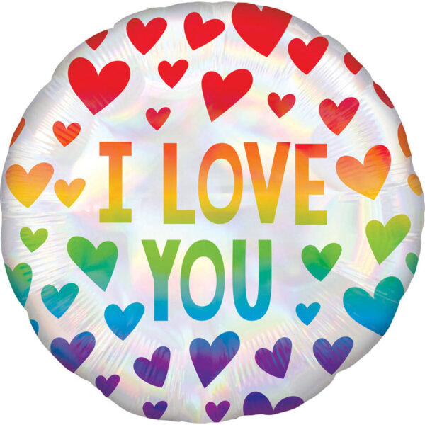 Folienballon I Love You mit Regenbogenherzen