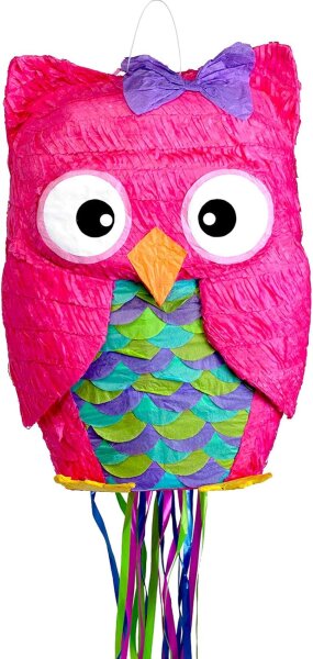 Pinata Eule bunt als Zugpinata zur Geburtstagsparty