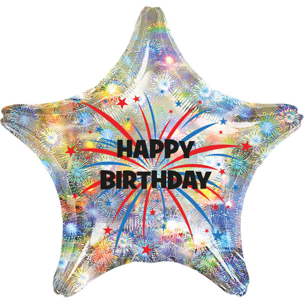 Folienballon Happy Birthday Stern mit buntem Feuerwerk