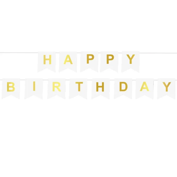 Happy Birthday Girlande zum Geburtstag weiß gold