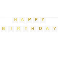 Happy Birthday Girlande zum Geburtstag weiß gold