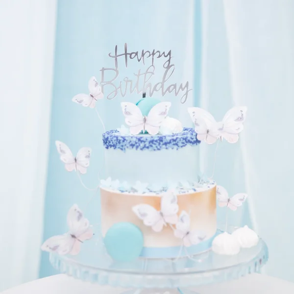 Torten Deko Happy Birthday Silber Topper Geburtstag