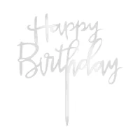 Torten Deko Happy Birthday Silber Topper Geburtstag