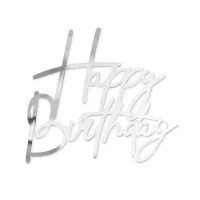 Tortenverzierung Happy Birthday in Silber-Spiegeloptik für die Seite der Torte
