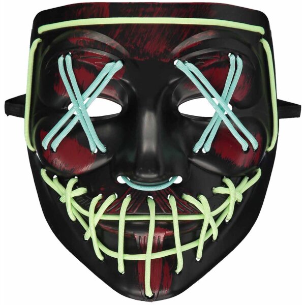 Halloween Maske mit Blutspritzern und Leuchteffekt blau grün