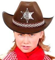 Cowboyhut oder Hut für den Sheriff braun mit Sheriffstern