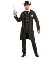Sheriff Kostüm langer Mantel schwarz für Erwachsene