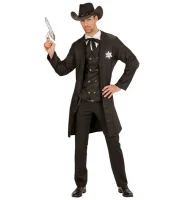 Sheriff Kostüm langer Mantel schwarz für Erwachsene