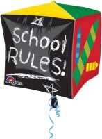 Folienballon zur Einschulung School rooles als Würfel