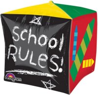Folienballon zur Einschulung School rooles als Würfel