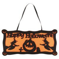 Happy Halloween Party Schild mit Hexen und Kürbis