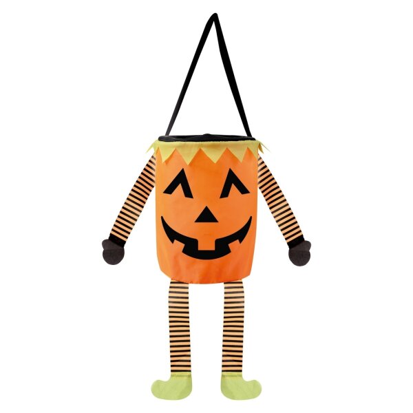 Halloween Betteltasche oder Korb als Kürbis mit Armen und Beinen