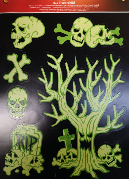 Halloween Deko Friedhof Fensterbilder glow in the dark