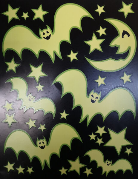 Halloween Deko Fensterbilder mit Fledermäusen glow in the dark