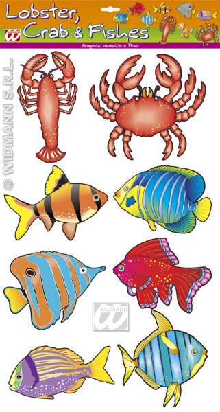 Hawaii Südsee Dekoration Fische, Hummer und Krebs 8 teilig