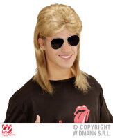 Vokuhila Proll Perücke in blond mit Brille