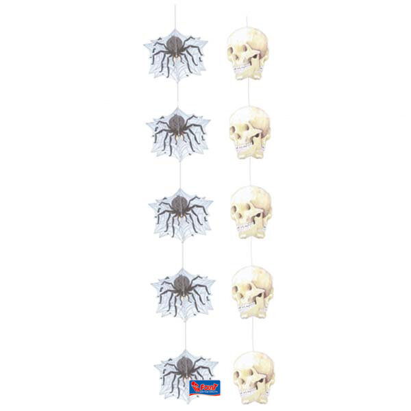 2 Halloween Deko Spinnen Totenköpfe als Hängedekoration
