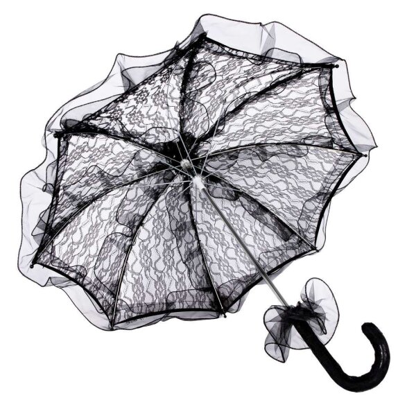 Schirm mit Spitze und Rüschen schwarz